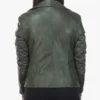 Green Leather Biker Jacket For Women