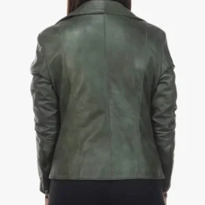 Green Leather Biker Jacket For Women