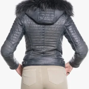 Grey Shearling Hooded Jacket For Women