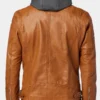 Hooded Tan Leather Biker Jacket For Men