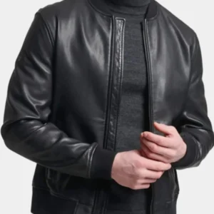 Mens Black Leather Bomber Jacket