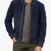 Mens Blue Suede Bomber Jacket