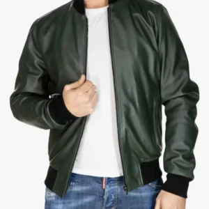 Mens Bomber Green Leather Jacket