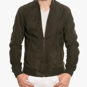 Mens Bomber Suede Green Jacket