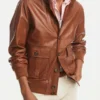 Mens Brown Leather Bomber Jacket