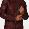Mens Cafe Racer Maroon Leather Jacket