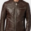Mens Dark Brown Leather Cafe Racer Jacket