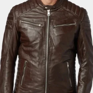 Mens Dark Brown Leather Cafe Racer Jacket