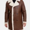 Mens Dark Brown Leather Double Breasted Shearling Coat