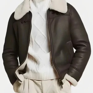 Dark Brown Shearling Leather Jacket For Men