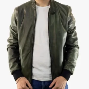 Mens Green Bomber Leather Jacket