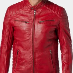 Mens Red Cafe Racer Leather Jacket