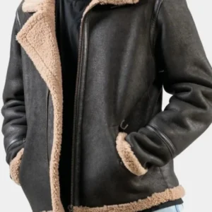 Mens Shearling Aviator Dark Brown Leather Jacket