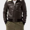 Mens Shearling Collar Brown Leather Bomber Jacket
