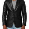 Mens Two Button Black Leather Blazer