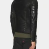Padded Shoulder Black Biker Leather Jacket For Men