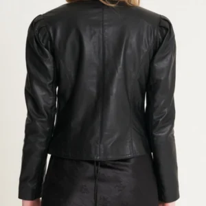 Puff Sleeve Black Leather Jacket For Women