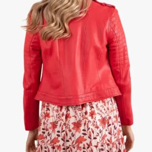 Red Classic Biker Leather Jacket For Women