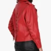 Red Classic Moto Jacket For Women