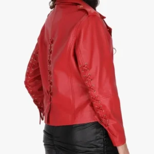 Red Classic Moto Jacket For Women