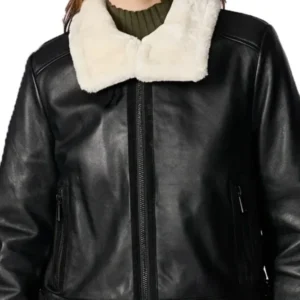 Shearling Black Leather Jacket For Women