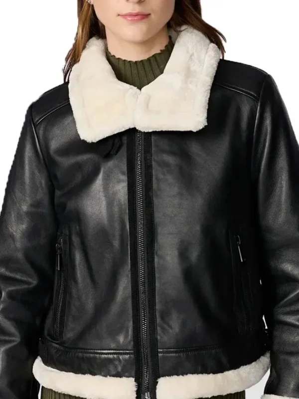 Shearling Black Leather Jacket For Women