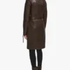 Shearling Brown Leather Trench Coat For Women