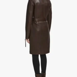 Shearling Brown Leather Trench Coat For Women
