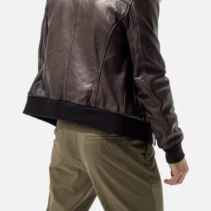 Shearling Collar Brown Leather Bomber Jacket For Men