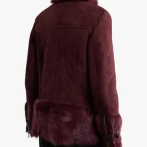 Shearling Collar Burgundy Coat For Women