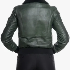 Shearling Collar Pilot Green Jacket For Women