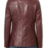 Three Button Real Leather Burgundy Blazer For Women