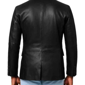 Two Button Black Leather Blazer For Men