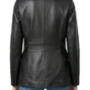 Two Button Real Leather Black Blazer For Women
