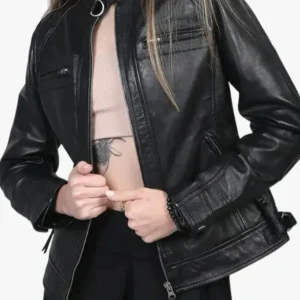 Women Cafe Racer Black Leather Jacket