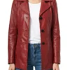 Women Real Leather Red Blazer