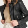 Womens Asymmetric Biker Leather Jacket