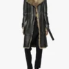 Womens Belted Shearling Leather Trench Coat