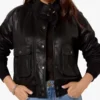Womens Black Copped Bomber Jacket