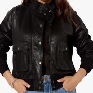 Womens Black Copped Bomber Jacket