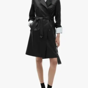 Womens Black Leather Trench Coat