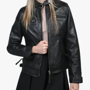Womens Cafe Racer Black Leather Jacket