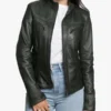 Womens Dark Green Cafe Racer Jacket