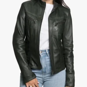 Womens Dark Green Cafe Racer Jacket