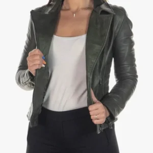 Womens Green Biker Leather Jacket