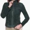 Womens Green Suede Cafe Racer Jacket