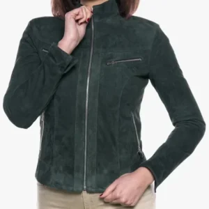 Womens Green Suede Cafe Racer Jacket