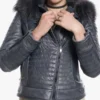 Womens Grey Shearling Hooded Jacket