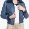 Womens Pilot Style Blue Bomber Jacket