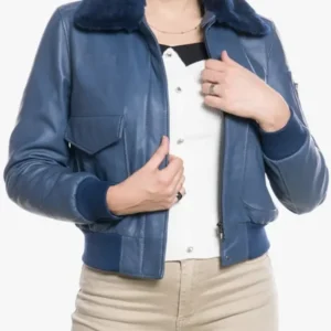 Womens Pilot Style Blue Bomber Jacket
